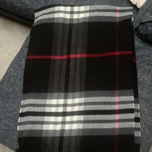 Plaid Black and Gray Scarf with Red Stripe
